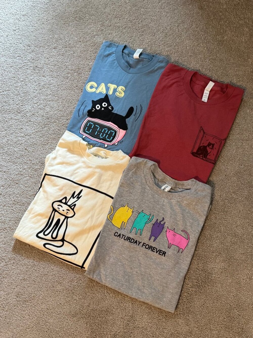 Cat Lady Box Lot of 4 Cat Themed T-Shirts Women’s Sz S NWOT